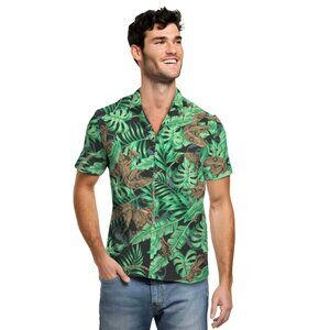 Jurassic Park Men's Short Sleeve Button Up Dinosaur Graphic Print Shirt Size 2XL